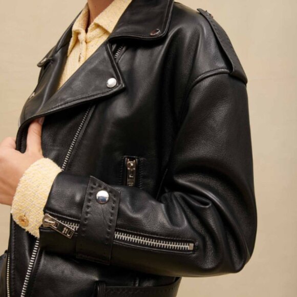Maje Blum Cropped Leather Biker Jacket - Picture 2 of 7
